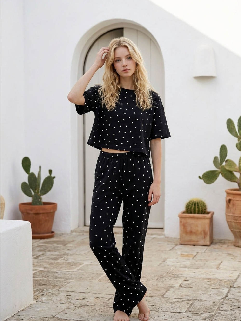 Reflex Black and White Polka Dot Kids Pajama Set